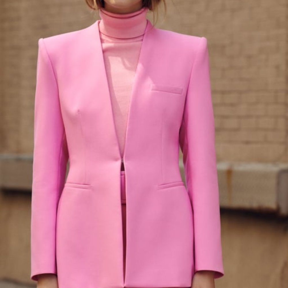 Zara Collarless Fitted Creamy Pink Blazer, XS